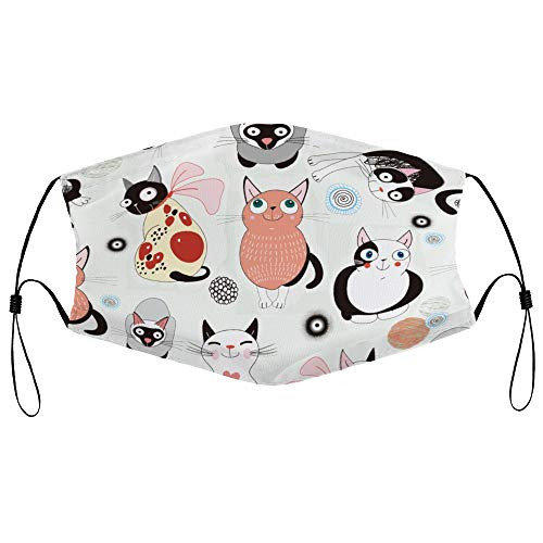 Roupaze Unisex Face Mask Cat CartoonOwl Face Mouth Cover Balaclavas Bandana for Adults with 16 Filter