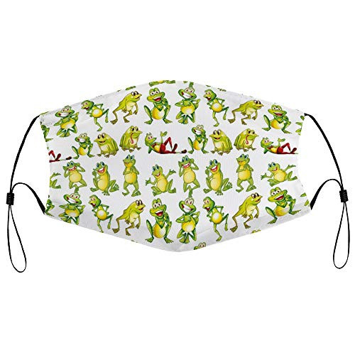 Roupaze Unisex Face Mask Nursery Frogs in Different Positions Funny Happy Cute Expressions Faces Toads Cartoon Green Yellow Red Face Mouth Cover Balaclavas Bandana for Adults with 16 Filter