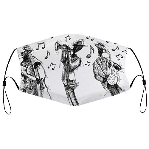 Roupaze Unisex Face Mask Sketch Style of A Jazz Band Playing Music with Instruments and Musical Notes Print Face Mouth Cover Balaclavas Bandana for Adults with 16 Filter Roupaze Unisex Face Mask Sketch Style of A Jazz Band Playing Music with Instruments and Musical Notes Print Face Mouth Cover Balaclavas Bandana for Adults with 16 Filter