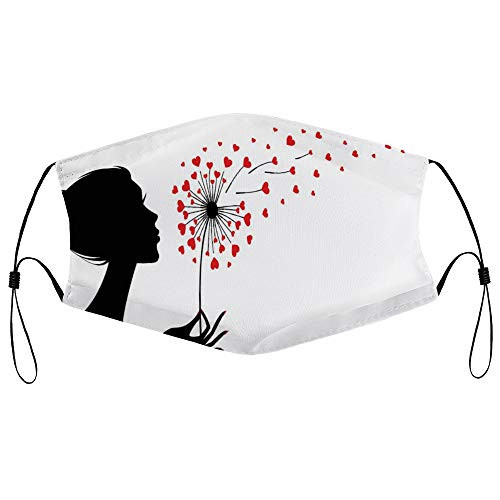 Roupaze Unisex Face Mask Dandelion Woman Silhouette with Dandelion Heart Seeds Flying Valentines Day Vermilion Black White Face Mouth Cover Balaclavas Bandana for Adults with 16 Filter Roupaze Unisex Face Mask Dandelion Woman Silhouette with Dandelion Heart Seeds Flying Valentines Day Vermilion Black White Face Mouth Cover Balaclavas Bandana for Adults with 16 Filter