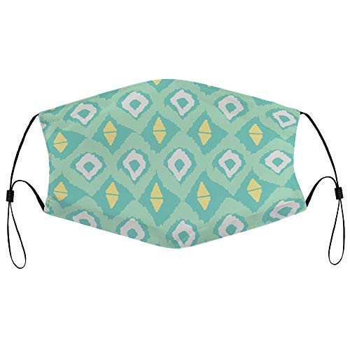 Roupaze Unisex Face Mask Abstract Green Geometric Diamond Multicolor Pattern Face Mouth Cover Balaclavas Bandana for Adults with 16 Filter