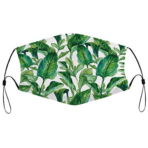 Roupaze Unisex Face Mask Leaf Romantic Holiday Island Hawaiian Banana Tree Watercolored Image Tropical Theme Dark Green and Forest Green Face Mouth Cover Balaclavas Bandana for Adults with 16 Filter Roupaze Unisex Face Mask Leaf Romantic Holiday Island Hawaiian Banana Tree Watercolored Image Tropical Theme Dark Green and Forest Green Face Mouth Cover Balaclavas Bandana for Adults with 16 Filter