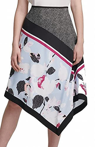 DKNY Womens Printed Asymmetrical Midi Skirt B-W 4 Black-White