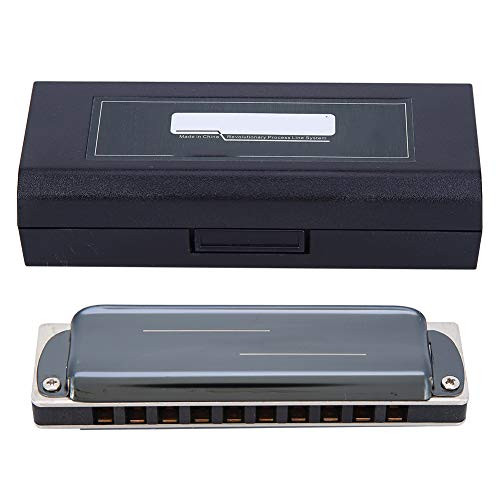 10?Hole Blues Harmonica E Key Harp with Harmonica Cloth and Bag for Beginners-Black-