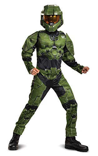 Halo Infinite Master Chief Costume Kids Size Muscle Padded Video Game Inspired Character Jumpsuit Child Size XL -14-16-
