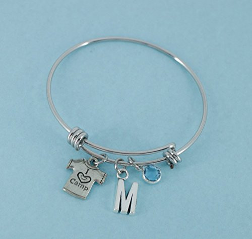 Little Girl's Summer Camp Bangle Bracelet in silver tones. Little girls jewelry. Little girls bracelet. Initial M. Camp bracelet. Little Girl's Summer Camp Bangle Bracelet in silver tones. Little girls jewelry. Little girls bracelet. Initial M. Camp bracelet.