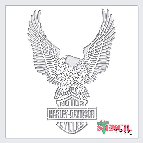 Stencil - Classic Harley Davidson Shield  and  Eagle for The DIY Biker Best Vinyl Large Stencils for Painting on Wood Canvas Wall etc.-Mega -18" x 26"- Ultra Thick Exhibit Grade White Color Material