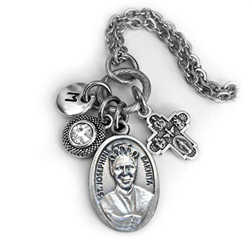 St. Josephine Bakhita Necklace Keychain or Clip Patron Saint Confirmation Gift Birthstone Crystal and Initial Charm