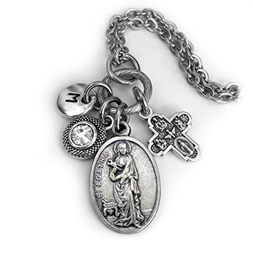 St. Agatha Necklace Keychain or Clip Patron Saint of Nurses Breast Cancer Patients Healing Prayer Birthstone Crystal and Initial Charm St. Agatha Necklace Keychain or Clip Patron Saint of Nurses Breast Cancer Patients Healing Prayer Birthstone Crystal and Initial Charm