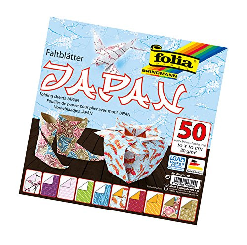 Bringmann Folia Ornamental Origami Paper 80 g-m² 50 Sheets in 5 Designs Assorted Japan 10x10cm 10 x 10 cm