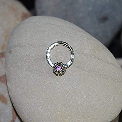 2mm Amethyst Septum Ring - Silver Septum Piercing - Small Nose Ring - Daith Hoop - Nipple Ring - Septum Jewelry 16g - Septum Hoop