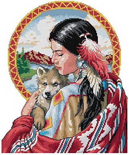 sweethome Indian Beauty and her Dog Counted Cross Stitch Cotton Thread 14ct 161180 stitch3943cm Counted Cross Stitch Kits