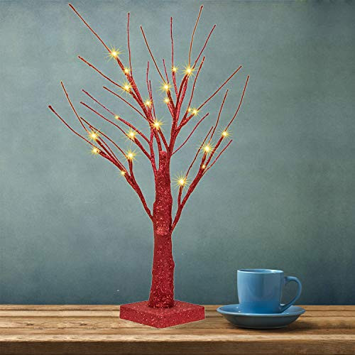 Bolylight LED Table Lamp Birch Money Tree Gift Holder Night Light Centerpieces Great Decoration for Home/Christmas/Party/Festival/Wedding, 1.5ft Red