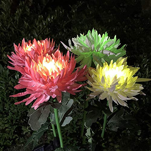 Sanhee 3Pack Solar Lights Outdoor Garden Waterproof Chrysanthemum Solar Powered Flowers Stake Lights 31 Inch Solar Garden Lights Landscape Pathway Light for Patio Yard Decor -White plusPink plusYellow-