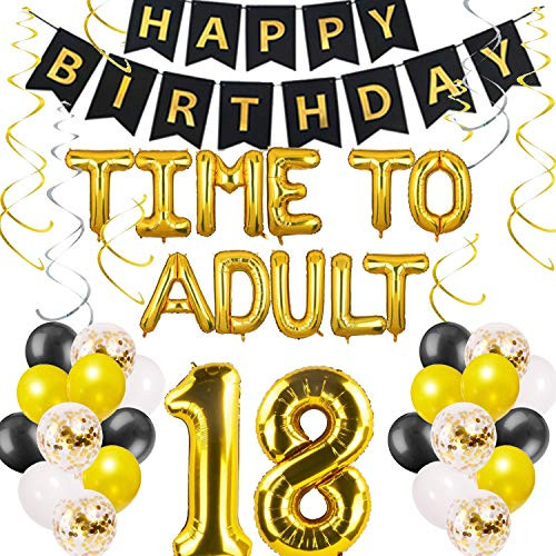 Time to Adult 18 Birthday Decorations 18th Birthday Decorations for Boys Girls Time to Adult Birthday Party Decorations 18 Years Old Birthday Decorations Banner Balloons Happy 18th Bday Backdrop