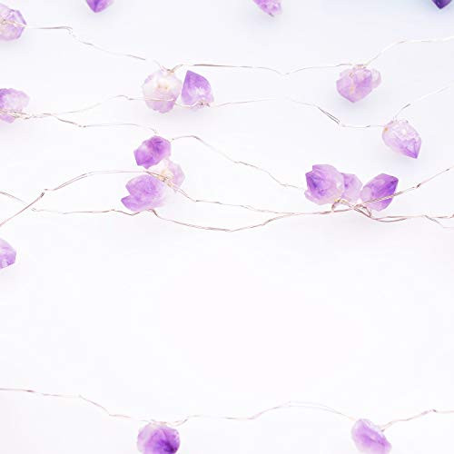 FLCSIed 10ft 40LED Decorative Amethyst LED String Lights Battery Operated with Remote 10 ft 40 LEDs Natural Crystal String Lights for Bedroom Party Indoor Birthday Wedding Decoration (40LEDS)