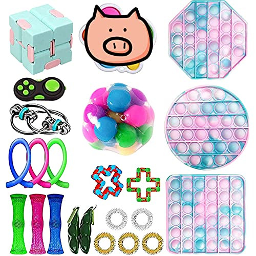 Sensory Fidget Toy Set Fidget Toys Pack with Simple Dimple Tie Dye Push Pop Bubble Toy and More Fidget Pack Sensory Relieves Stress Anxiety for Kids Adults -Fidget Toy Set 16-