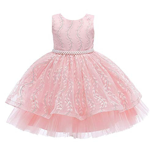 HIHCBF Little Girls Lace Tulle Dresses Kids Pageant Birthday Party Bridesmaid Wedding Princess Evening Dance Tutu Ball Gowns Pink 6-7T