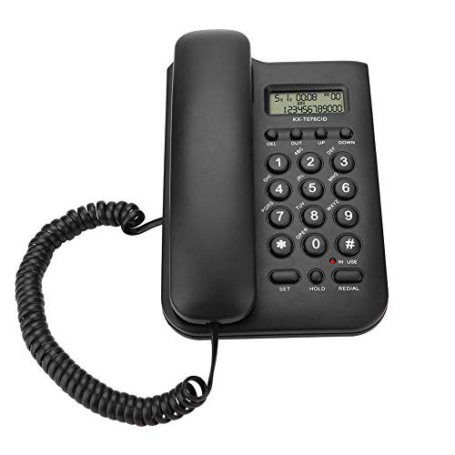 ASHATA Landline Telephone, FSK/DTMF Telephone Home/Office /Hotel Wired Desktop Wall Phone(Black)