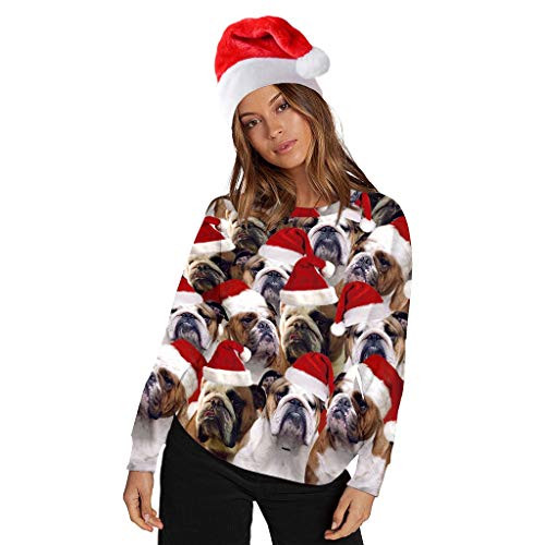 Unisex Christmas Sweatshirt Pullover Ugly Christmas Dog 3D Printed Long Sleeve Crewneck Novelty Graphic Tops -LRed-