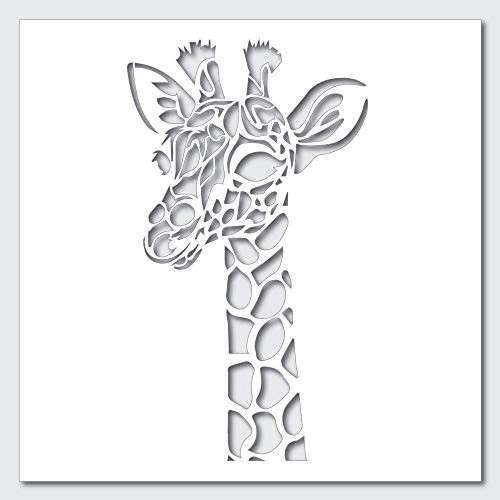 Happy Giraffe Zoo Stencil Best Vinyl Large Stencils for Painting on Wood Canvas Wall etc.-XL -17" x 29.25"- Ultra Thick Exhibit Grade White Color Material