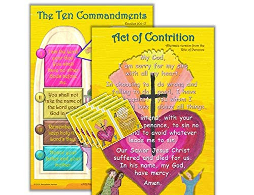 Prayer Posters - Ten Commandments Act of Contrition - Set of 2-12" x 18" Classroom Posters with 5 Act of Contrition Pocket Cards