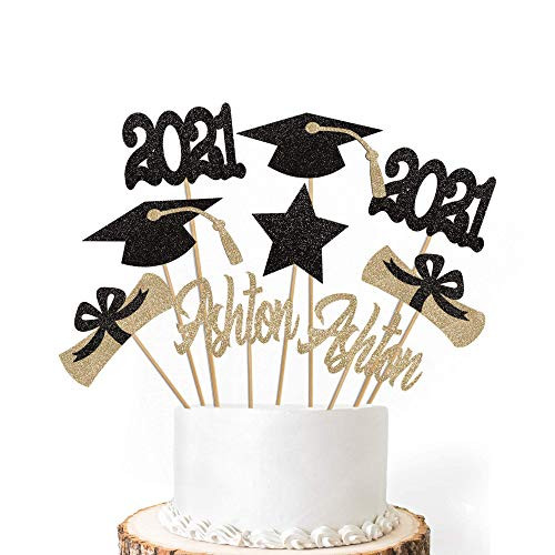 9 Personalized Glitter Graduation Centerpiece Set -- Graduation Cap Diploma -- 2021 -- Graduation Party Decorations -- Grad --