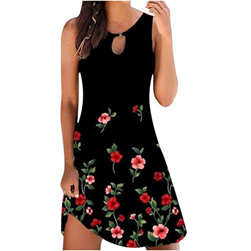 Dress for Women Summer Vintage O-Neck Sleeveless Dresses Floral Printed Halter Ruffle Beach Party Mini Dress