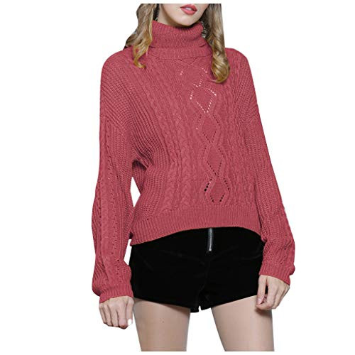 Meikosks Womens Knitted Sweaters Solid Color O Neck Long Sleeve Blouses Tops Winter Pullover Shirt Pink