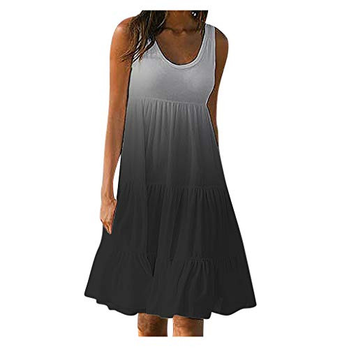Handyulong Womens Dresses Vintage Summer Sundress Sleeveless O-Neck Gradient Color Loose Mini Dress Tunic Tank Dress Black