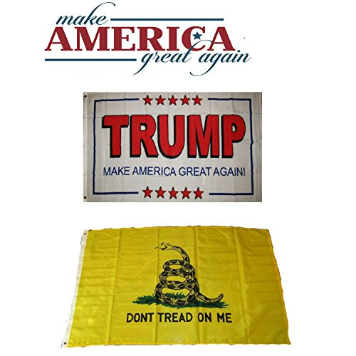 K's Novelties 3x5 Donald Trump White 2  and  Gadsden Don't Tread on Me Wholesale Flag Set 3'x5'