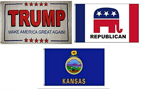 K's Novelties 3x5 Trump White 2  and  Republican  and  State of Kansas Wholesale Set Flag 3'x5'