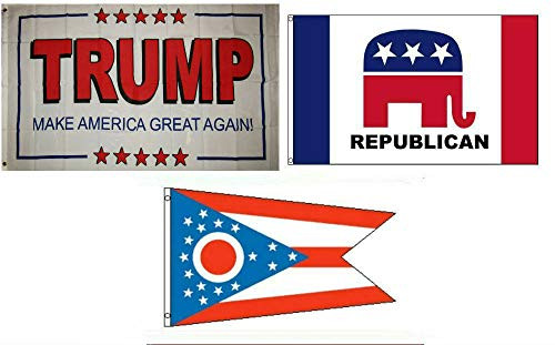 K's Novelties 3x5 Trump White 2  and  Republican  and  State of Ohio Wholesale Set Flag 3'x5'