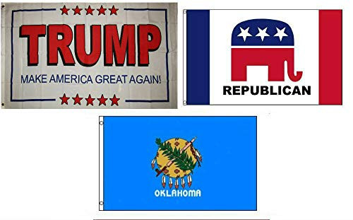K's Novelties 3x5 Trump White 2  and  Republican  and  State of Oklahoma Wholesale Set Flag 3'x5'