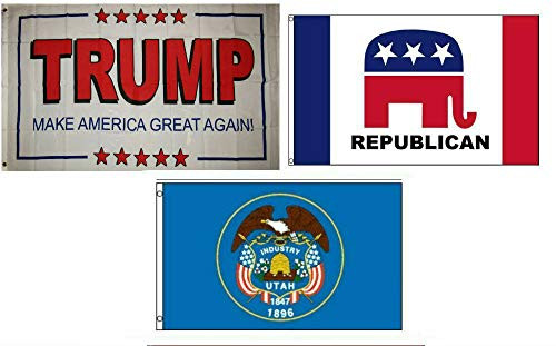K's Novelties 3x5 Trump White 2  and  Republican  and  State of Utah Wholesale Set Flag 3'x5'