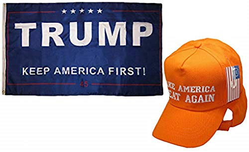 K's Novelties 3'x5' Trump Keep America First 45 Blue and Make America Great Orange White Hat K's Novelties 3'x5' Trump Keep America First 45 Blue and Make America Great Orange White Hat