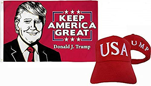 K's Novelties 3'x5' Donald J Trump Keep America Great Flag and USA Trump 45th Pres Red White Hat K's Novelties 3'x5' Donald J Trump Keep America Great Flag and USA Trump 45th Pres Red White Hat