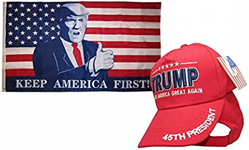 K's Novelties 3'x5' USA Trump Keep America First Flag and Make America Great Again 45th Red Hat K's Novelties 3'x5' USA Trump Keep America First Flag and Make America Great Again 45th Red Hat
