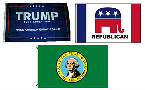 K's Novelties 3x5 Trump 1  and  Republican  and  State of Washington Wholesale Set Flag 3'x5'