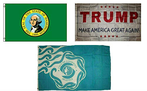 K's Novelties 3x5 Trump White  and  State Washington  and  City Seattle Wholesale Set Flag 3'x5'