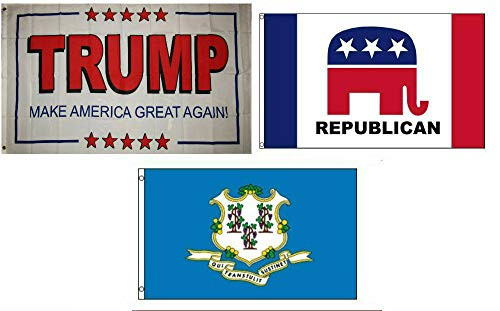 K's Novelties 3x5 Trump White 2  and  Republican  and  State of Connecticut Wholesale Set Flag 3'x5'