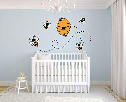 Bumblebee Bee Bees Colorful Honey Animal Decors Wall Sticker Art Design Decal for Girls Boys Kids Room Bedroom Nursery Kindergarten House Fun Home Decor Stickers Wall Art Vinyl Decoration -17x30 inch-