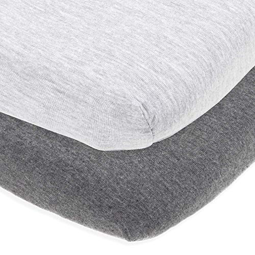 Cuddly Cubs Bassinet Sheets Set Easy to Put On Arms Reach Co Sleeper, Chicco Lullago, Halo bassinest and Many Other Oval, Rectangle Shape Bassinet Pads | 100% Jersey Knit Cotton | Heather Grey