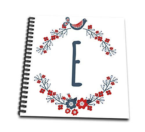 3dRose Monogram initial letter E with a red and blue floral wreath. - Drawing Books -db-336872-1-