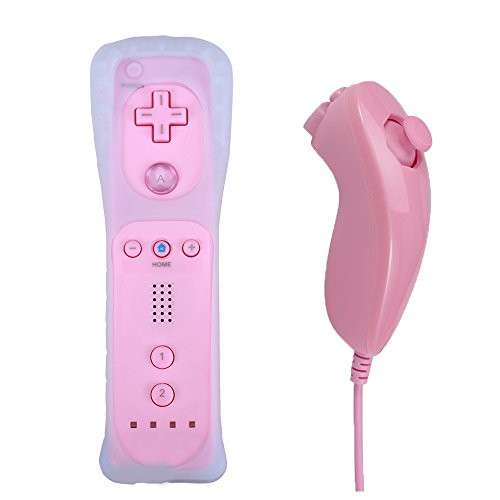 Poulep 1 Pack Gesture Controller and Nunchuck Joystick with Silicone Case Compatible with Nintendo Wii Wii U Gamepad Console (Pink)