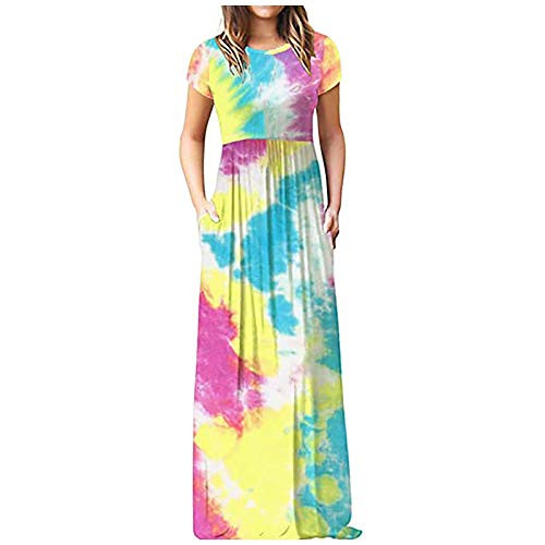Frunalte Women's Short Sleeves Long Maxi Dresses Beach Dress Ladies Casual Prints O-Neck Pockets Long Dress for Summer Frunalte Women's Short Sleeves Long Maxi Dresses Beach Dress Ladies Casual Prints O-Neck Pockets Long Dress for Summer