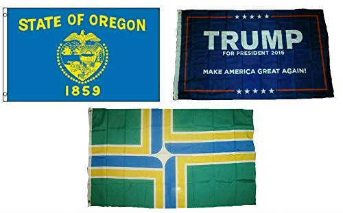 K's Novelties 3x5 Trump 1  and  State of Oregon  and  City of Portland Wholesale Set Flag 3'x5'