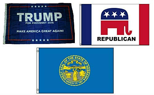K's Novelties 3x5 Trump 1  and  Republican  and  State of Nebraska Wholesale Set Flag 3'x5'