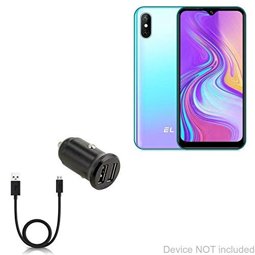E and L D62 Car Charger BoxWave -Minimus Car Charger with DirectSync Cable- Tiny Small Minimal Compact Dual Car Charger for E and L D62 - Jet Black E and L D62 Car Charger BoxWave -Minimus Car Charger with DirectSync Cable- Tiny Small Minimal Compact Dual Car Charger for E and L D62 - Jet Black