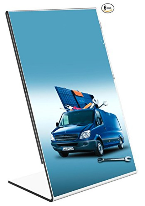 (6 Pack) 4" x 6" Clear Acrylic Slant Back Ad / Sign Holder, Plastic Slanted Picture / Photo Frame